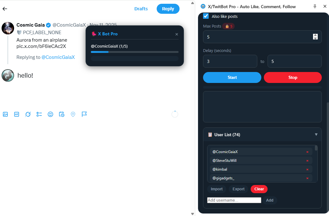 Impostazioni Auto Reply